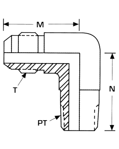 Stainless Steel Adapters, Male NPT To Male JIC 37 deg Flare, 90 deg Elbow