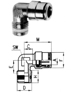 Brass Push>Connect Metric Tube Fittings, Tube To Male Universal BSPP/BSPT, 90 deg Elbow