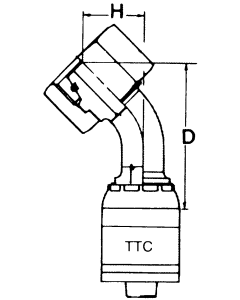 Global TTC 1 & 2 Wire Braid Steel Crimp Fittings, Female German DIN 3902 24 deg Flare Light Duty Swivel, 45 deg Elbow