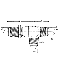 Steel Adapters, Male JIC 37 deg Flare Bulkhead Run To Male JIC 37 deg Flare Run & Branch, Tee