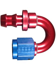 Red/Blue Anodized Aluminum Reusable Socketless Fittings, Female JIC 37 deg Flare Swivel, 180 deg Elbow