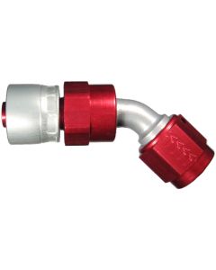 Red/Silver Anodized Aluminum Crimp Fittings for AQP & StartLite Racing Hose, Female JIC 37 deg Flare Swivel, 45 deg Elbow