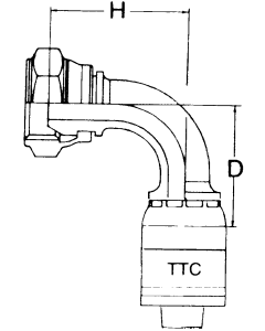 Global TTC 1 & 2 Wire Braid Steel Crimp Fittings, Female BSP (British) Swivel, 90 deg Elbow