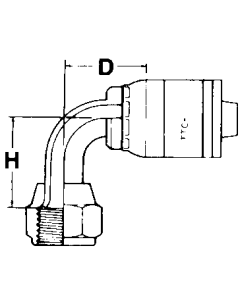 Global TTC 1 & 2 Wire Braid Steel Crimp Fittings, Female JIC 37 deg Flare Swivel, Long 90 deg Elbow