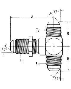 Steel Adapters, Male JIC 37 deg Flare Bulkhead Branch To Male JIC 37 deg Flare Run & Branch, Tee