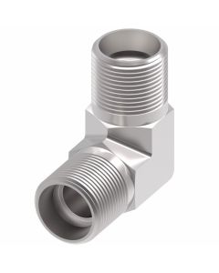 Steel Adapter, 1/2-20 Male SAE O-Ring Boss (Straight Thread O-Ring) To 9/16-18 Male JIC 37 deg Flare, 90 deg Elbow