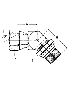 Steel Adapters, Female NPT Swivel To Male SAE O-Ring Boss (Straight Thread O-Ring), 45 deg Elbow