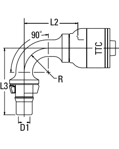 Global TTC 1 & 2 Wire Braid Steel Crimp Fittings, Male STC (Snap To Connect), 90 deg Elbow