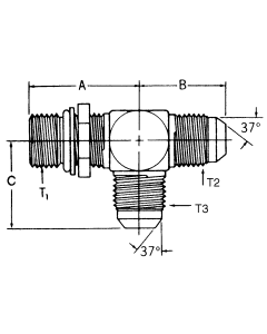 Steel Adapters, Male SAE O-Ring Boss (Straight Thread O-Ring) Run To Male JIC 37 deg Flare Run & Branch, Tee