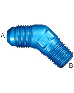 Aluminum Adapters, Male JIC 37 deg Flare To Male NPT, 45 deg Elbow