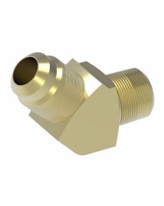 Brass Adapter, 1/2-14 Male NPT To 3/4-16 Male SAE 45 deg Flare, 45 deg Elbow
