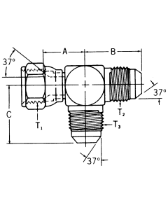 Steel Adapters, Female JIC 37 deg Flare Swivel Run To Male JIC 37 deg Flare Run & Branch, Tee