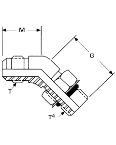 Stainless Steel Adapters, Male SAE O-Ring Boss (Straight Thread O-Ring) To Male JIC 37 deg Flare, 45 deg Elbow
