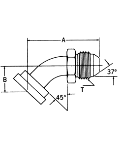 Steel Adapters, Code 62 Split Flange To Male JIC 37 deg Flare, 45 deg Elbow