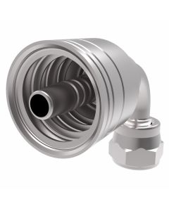 Global TTC 1 & 2 Wire Braid Steel Crimp Fitting, 9/16-18 Female JIC 37 deg Flare Swivel, -06 Hose, Long 90 deg Elbow