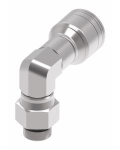 Steel Reusable 1 Wire Braid Teflon Fitting, 5/8-18 SAE Male Inverted Flare, -06 Hose, 90 deg Elbow