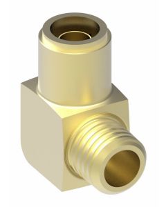 Brass Push>Connect Air Brake Tube Fitting, 0.25 Inch Tube OD To 1/8-27 Male NPT, 90 deg Elbow