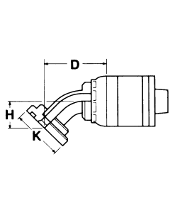 Global TTC 1 & 2 Wire Braid Steel Crimp Fittings, Female Komatsu Split Flange, 45 deg Elbow