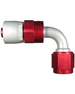 Red/Silver Anodized Aluminum Crimp Fittings for AQP & StartLite Racing Hose, Female JIC 37 deg Flare Swivel, 90 deg Elbow