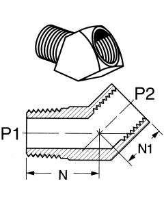 Brass Adapters, Male NPT To Female NPT, 45 deg Elbow