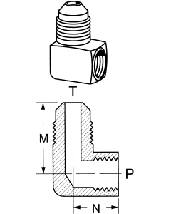 Brass Adapters, Female NPT To Male SAE 45 deg Flare, 90 deg Elbow