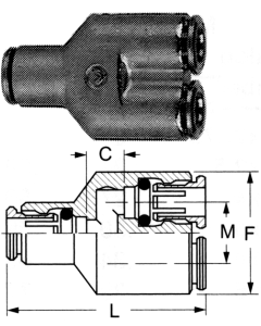 Brass Push>Connect Tube ''Y'' Unions