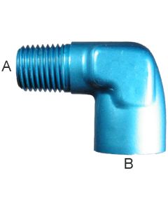 Blue Anodized Aluminum Adapters (AN914), Male NPT To Female NPT, 90 deg Elbow