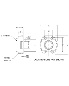 Steel 4-Bolt Flange Adapter, Inch Code 61 Flange, O-Ring Half To Inch Female NPT, Straight with Counterbore