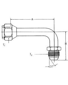 Steel Adapters, Female JIC 37 deg Flare Swivel To Male JIC 37 deg Flare, Long 90 deg Bent Tube (For pressures thru 4 Light Spiral Hose)