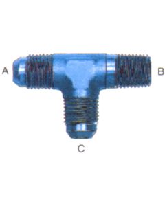 Blue Anodized Aluminum Adapters (AN 826), Male JIC 37 deg Flare & Male NPT Run To Male JIC 37 deg Flare Branch, Tee