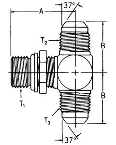 Steel Adapters, Male SAE O-Ring Boss (Straight Thread O-Ring) Branch To Male JIC 37 deg Flare Run, Tee
