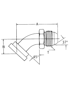 Steel Adapters, Code 61 Split Flange To Male JIC 37 deg Flare, 45 deg Elbow (For pressures thru 4 Light Spiral Hose)