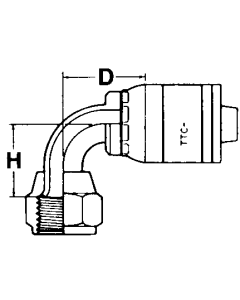 Global TTC 1 & 2 Wire Braid Steel Crimp Fittings, Female JIC 37 deg Flare Swivel, 90 deg Elbow
