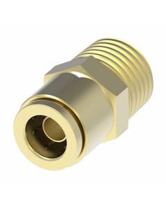 Brass Push>Connect Air Brake Tube Fitting, 0.63 Inch Tube OD To 1/2-14 Male NPT, Straight