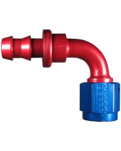 Red/Blue Anodized Aluminum Reusable Socketless Fittings, Female JIC 37 deg Flare Swivel, 90 deg Elbow