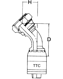 Global TTC 1 & 2 Wire Braid Steel Crimp Fittings, Female BSP (British) Swivel, 45 deg Elbow