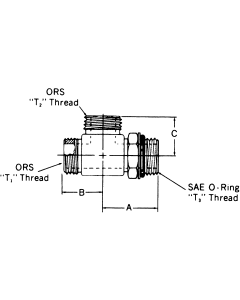 Steel Adapters, Male SAE O-Ring Face Seal Run & Branch To Male SAE O-Ring Boss (Straight Thread O-Ring) Run, Tee