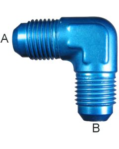 Blue Anodized Aluminum Adapters (AN 821), Male JIC 37 deg Flare To Male JIC 37 deg Flare, 90 deg Elbow