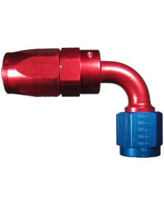 Red/Blue Anodized Aluminum Reusable Fittings for AQP & StartLite Racing Hose, Female JIC 37 deg Flare Swivel, 90 deg Elbow