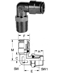 Brass Push>Connect Tube Fittings, Tube To Male NPT Swivel, 90 deg Elbow