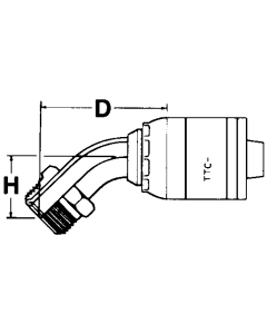 Global TTC 1 & 2 Wire Braid Steel Crimp Fittings, Male SAE Inverted Flare, 45 deg Elbow