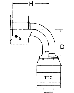 Global TTC 1 & 2 Wire Braid Steel Crimp Fittings, Female German DIN 3902 24 deg Flare Heavy Duty Swivel, 90 deg Elbow