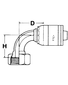 Global TTC 1 & 2 Wire Braid Steel Crimp Fittings, Female O-Ring Face Seal Swivel, 90 deg Elbow