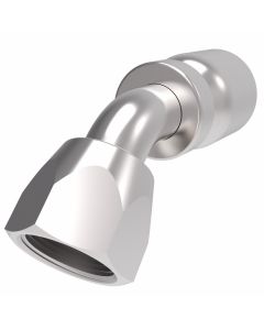 Steel Crimp 1 Wire Braid Reduced Bore Fitting, 3/4-16 Female JIC 37 deg Flare Swivel, -08 Hose, 45 deg Elbow