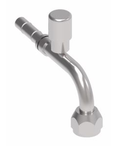 E-Z Clip Series Fitting, 3/4-16 Female O-Ring (Short Pilot), -10 Hose, 90 deg Elbow With High Side Charge Port (R134a)