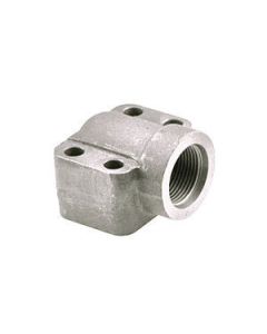 Steel 4-Bolt Flange Adapter, 1.50 Inch Code 61 Flange, O-Ring Half To 1.50 Inch Female NPT, 90 deg Elbow