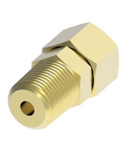 Brass Compression Fitting For Plastic, Copper, & Aluminum Tubing, 0.13 Inch Tube OD To 1/8-27 Male NPT, Straight