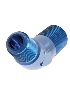 Blue Anodized Aluminum Adapter, -10 Male JIC 37 deg Flare To 1/2 Inch Male NPT, 45 deg Elbow