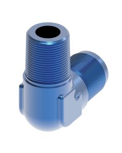 Blue Anodized Aluminum Adapter, -06 Male JIC 37 deg Flare To 3/8 Inch Male NPT, 90 deg Elbow