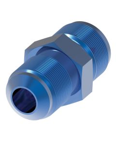 Blue Anodized Aluminum Fuel Pump Adapter, -06 Male JIC 37 deg Flare To Inverted flare 5/8-18 thread., Straight